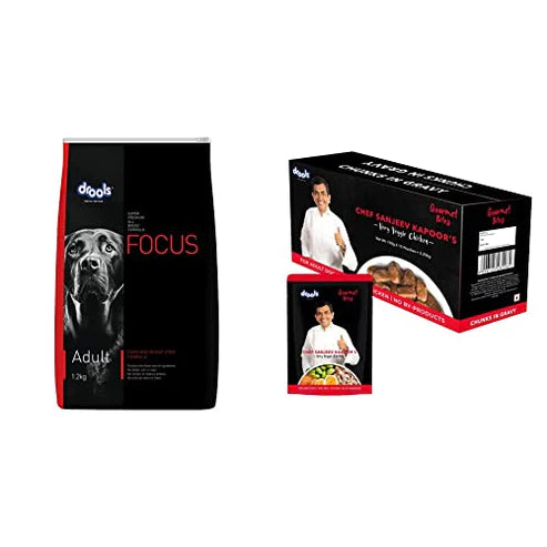 Drools Focus Adult Super Premium Dog Food & Drools Gourmet Bites Chicken Chunks in Gravy, Adult Wet Dog Food, Sanjeev Kapoor's Recipe Review