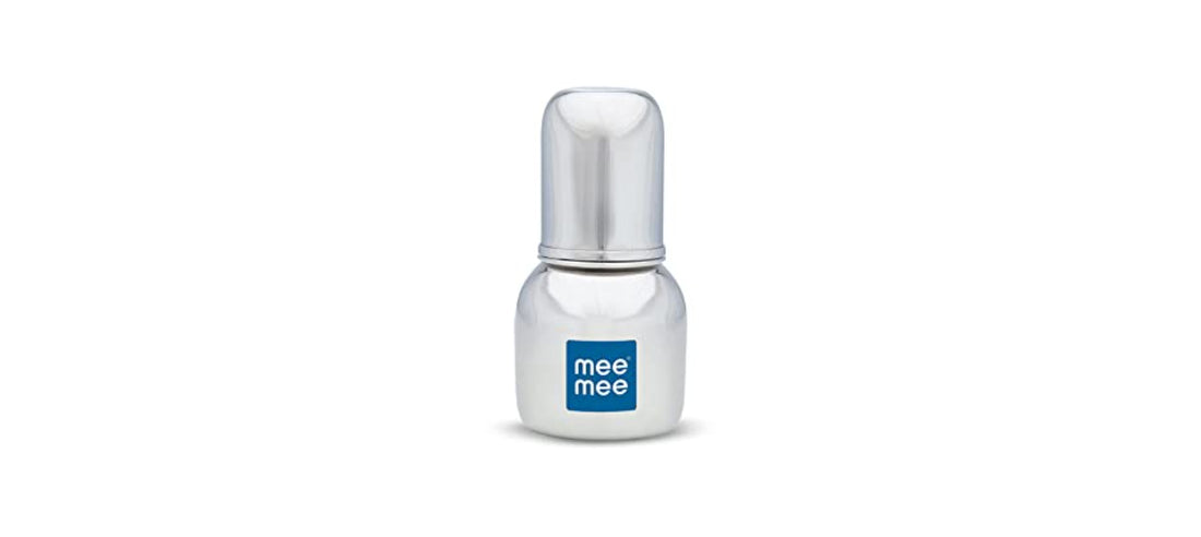 Mee Mee Premium Steel Feeding Bottle, Silver - 120 ml