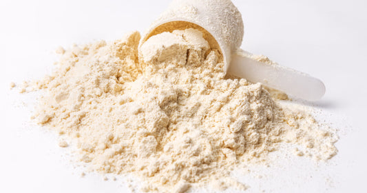 A white powde with the label of 'Lactose-Rich Deproteinized Whey Permeate Powder.