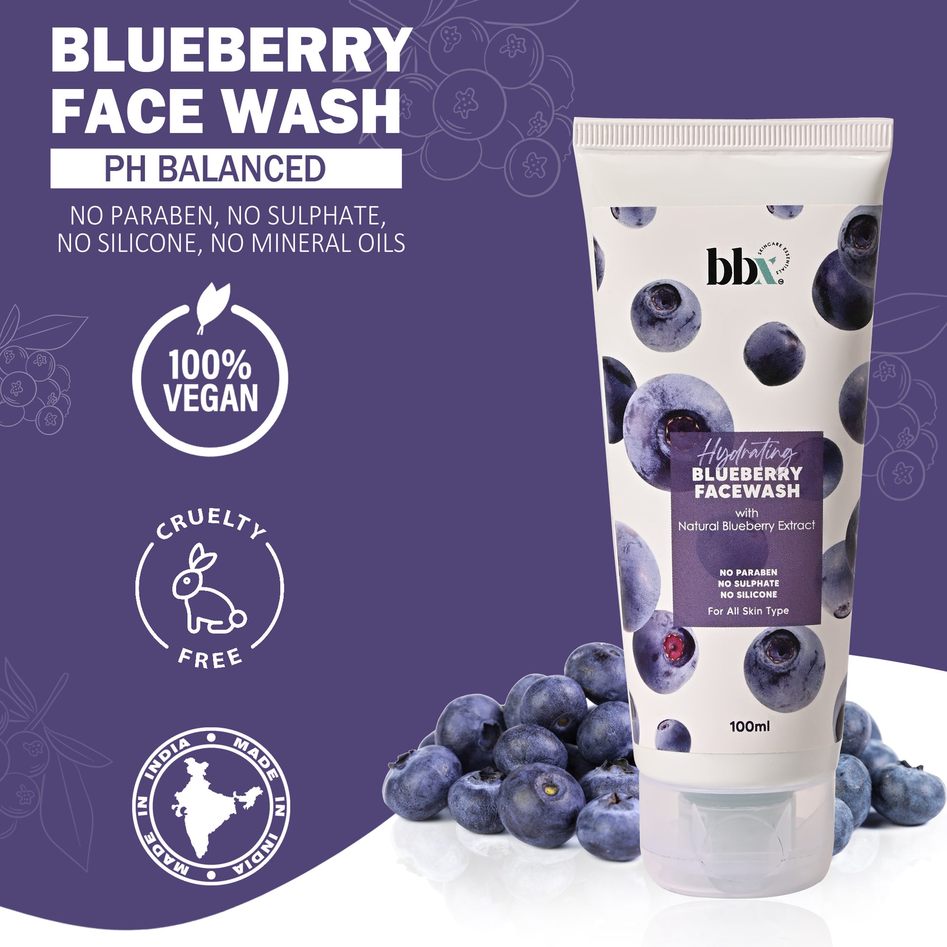 BBX Skincare Blueberry Extract Facewash for Oil Control and Dry Skin