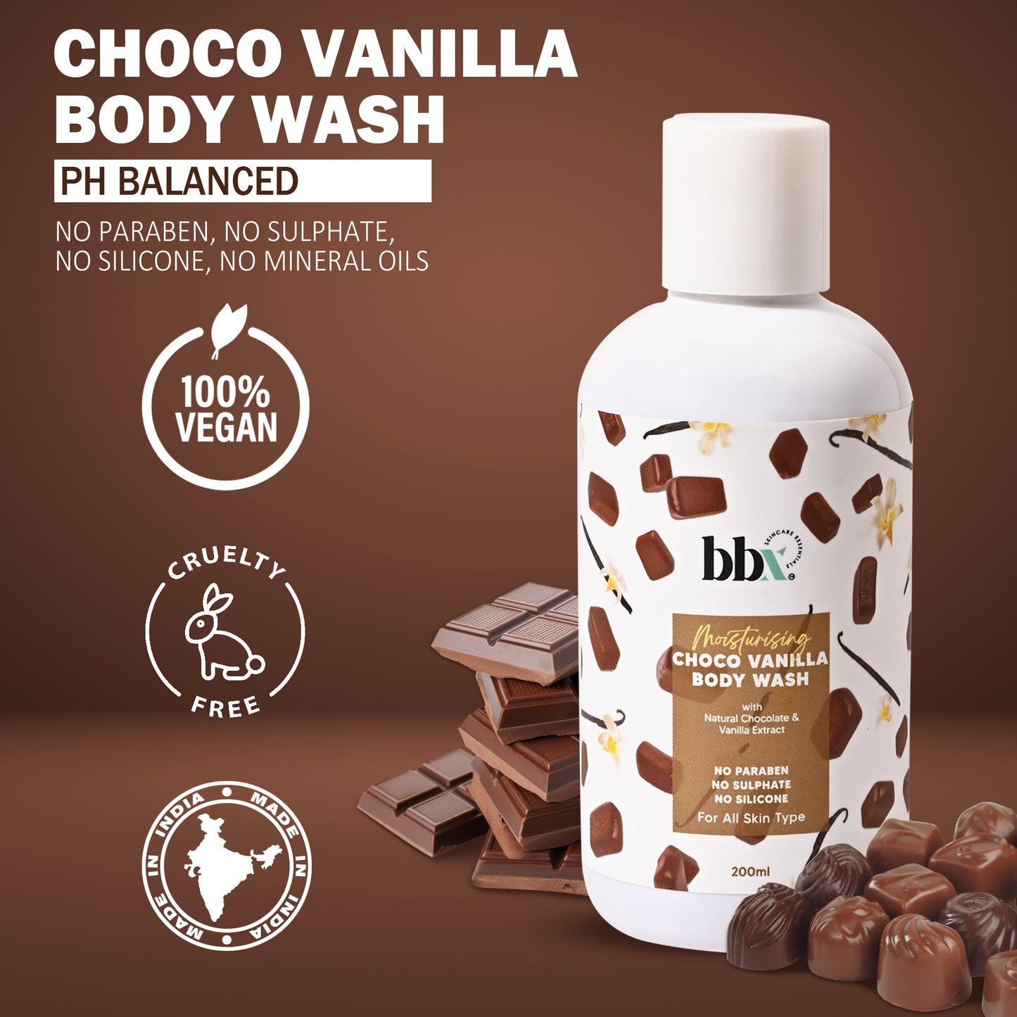 BBX Skincare Chocolate & Vanilla Extract Bodywash for Soft Skin & Supple Skin