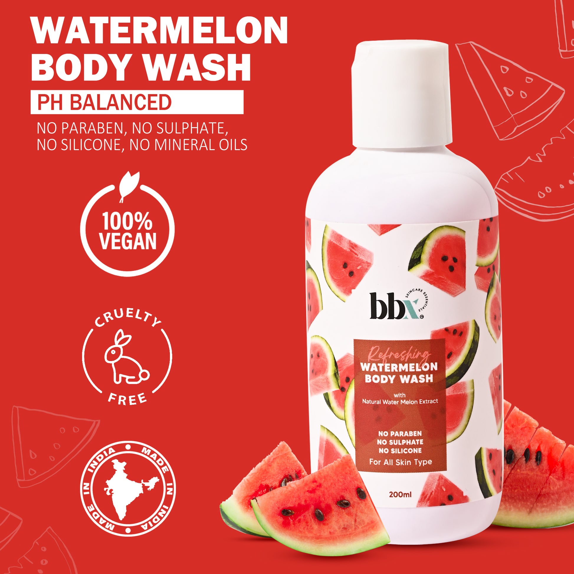 BBX Skincare Hydrating Watermelon Extract Bodywash for Nourished Skin