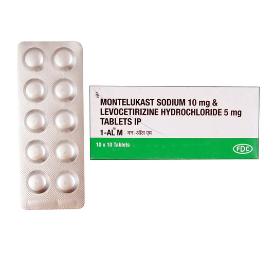 Medicine Name - 1-Al M Tablet- 10It contains - Levocetirizine (5Mg) + Montelukast (10Mg) Its packaging is -10 Tablet in a strip