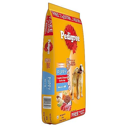 Pedigree Puppy Dry Dog Food - Meat & Milk Flavor, 20 + 2 kg Free, Complete Nutrition for All Puppy Breeds, Buy Now for Premium Puppy Care.