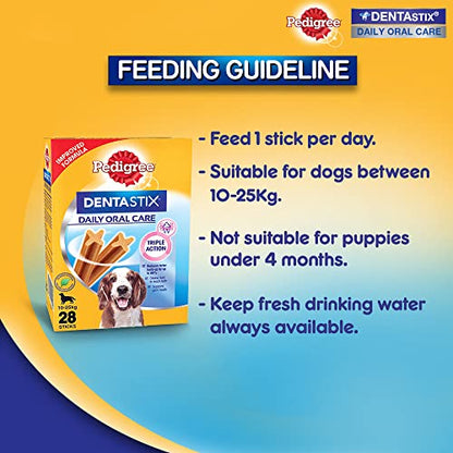 Pedigree Dentastix Oral Care for Medium Breeds (10-25 kg): Monthly 720g Pack - 28 Dental Treat Sticks, Promoting Canine Dental Wellness