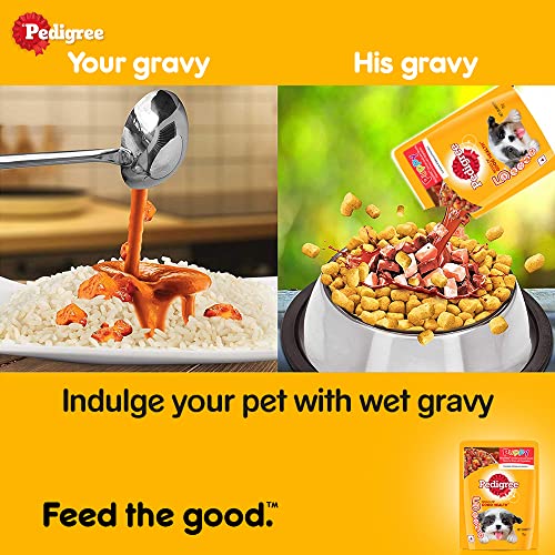 Pedigree Puppy Wet Dog Food - Chicken and Liver Chunks in Gravy with Vegetables Flavor, 30 Pouches (30 x 70g), Nourishing Delight for Growing Puppies.