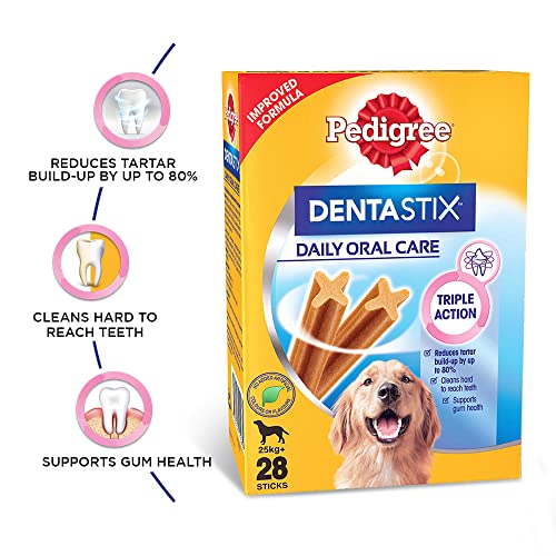 Pedigree Dentastix for Large Breeds (25kg+), 1.08kg Monthly Pack - 28 Dental Sticks, Ensuring Optimal Oral Care
