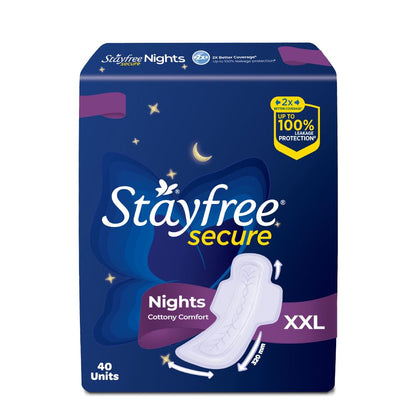 Stayfree Secure Night Sanitary Pads for Women up to 100% leakage protection - 40 pads