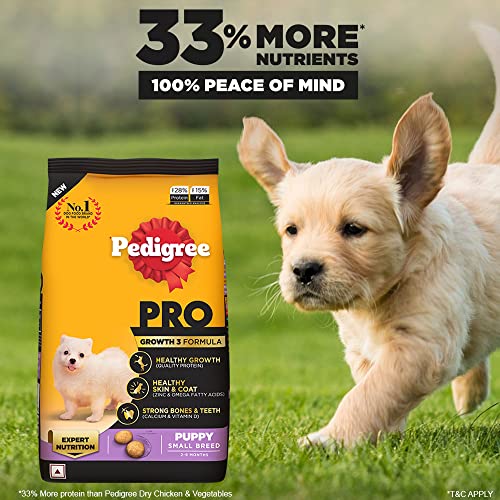 Pedigree PRO Small Breed Puppy Dry Dog Food - 3kg Pack, for Puppies aged 2 to 9 Months
