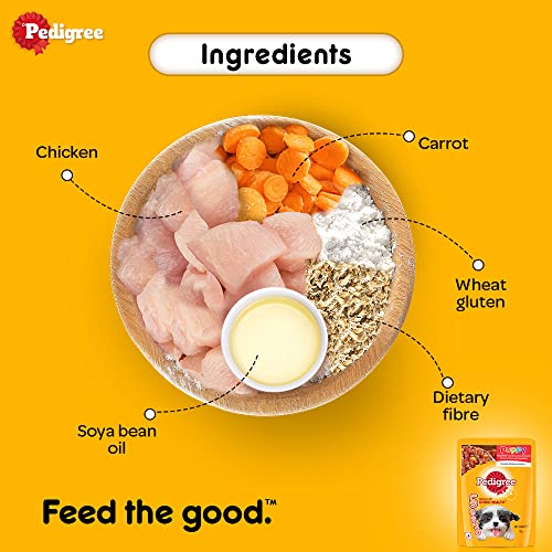 Pedigree Puppy Wet Dog Food - Chicken and Liver Chunks in Gravy with Vegetables Flavor, 30 Pouches (30 x 70g), Nourishing Delight for Growing Puppies.