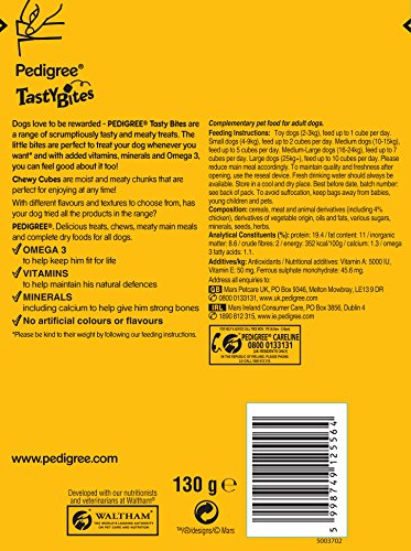 Pedigree Tasty Minis Cubes Adult Dog Treat - Chicken & Duck Flavour Chunks, 130g Pack (Pack of 8), Lip-smacking Rewards for Your Beloved Dog