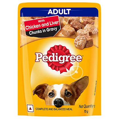 Pedigree Chicken & Liver Chunks in Gravy Wet Dog Food - 5 Packs of 70g Pouches | For Adult Dogs +1 Year |
