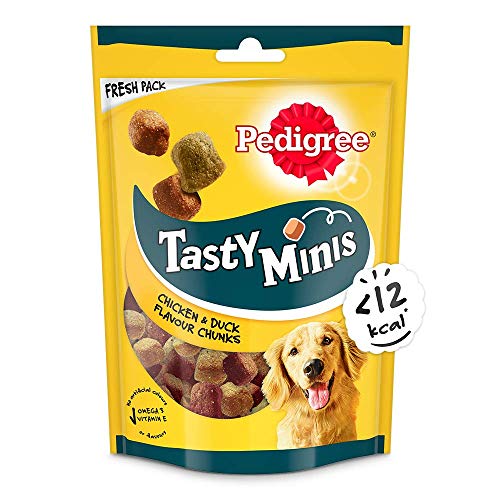 Pedigree Tasty Minis Cubes Adult Dog Treat - Chicken & Duck Flavour Chunks, 130g Pack (Pack of 8), Lip-smacking Rewards for Your Beloved Dog