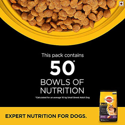 Pedigree PRO Small Breed Adult Dry Dog Food - 3 Kg Pack, Suitable for Dogs 9 Months and Older