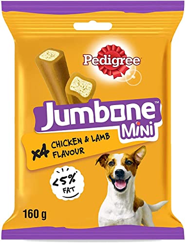 Pedigree Jumbone Mini Adult Dog Treat – Chicken & Lamb, 160g Pack (4 Treats): Petite Pleasures for Your Pooch's Delight