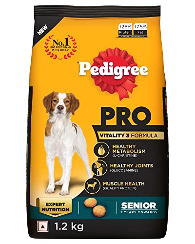 Pedigree PRO Senior Dry Dog Food - 1.2kg Pack, for Dogs Over 7 Years Old, Promotes Vitality