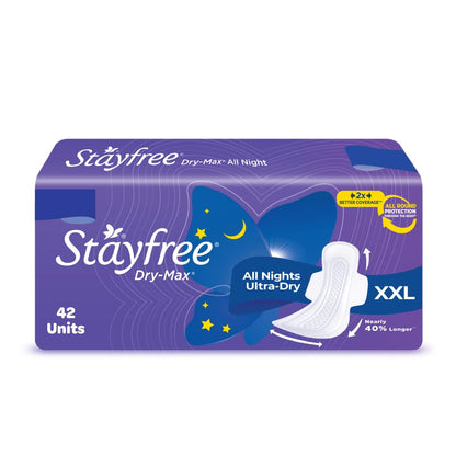 Stayfree Dry Max All Night XL Dry Cover Sanitary Pads For Women - 42 Pads