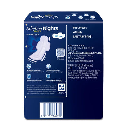 Stayfree Secure Night Sanitary Pads for Women up to 100% leakage protection - 40 pads