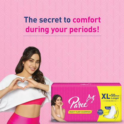 Paree Soft & Rash Free Comfort Sanitary Pads for Women With 3 Seconds Absorption For Heavy Flow, Regular | Wider Back and Gentle Fragrance - XL 40 pads in