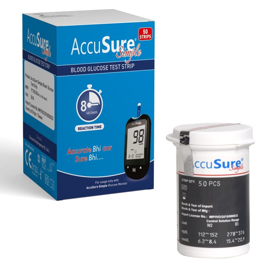 Medicine Name - Accusure Simple Gluco Strips 50It contains - Silodosin (4Mg) + Dutasteride (0.5Mg) Its packaging is -50 Test Strip in a box