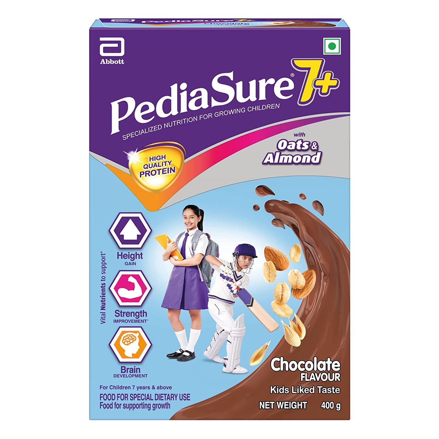 Pediasure 7+ Specialized Chocolate Nutrition Drink - Refill Pack for Complete Balanced Nutrition, Height Gain, Muscle Strength & Brain Development in Growing Children - 400gm