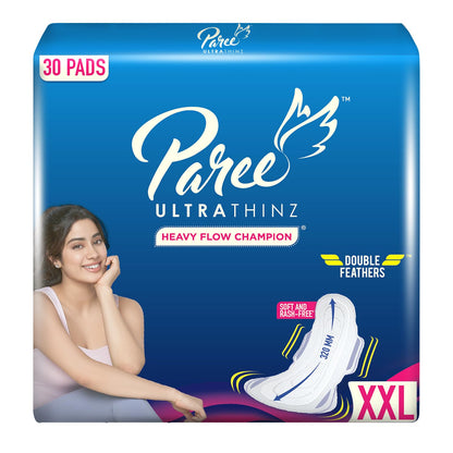 Paree Ultra Thinz Soft & Rash Free Comfort Sanitary Pads for Women With Double Feathers for Quick Absorption (size-XXL 30 Pads)
