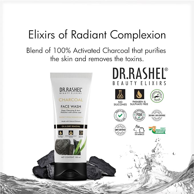 DR.RASHEL Charcoal Face Wash Deep Cleansing & Anti-Polltion with Active Cool with No Parabens -100 ml