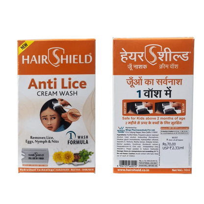 Hairshield Anti Lice Cream Wash (30ml) With Big Lice Specialist Comb- Pack of 2