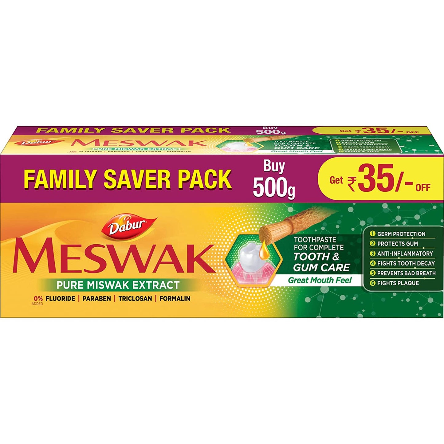 Dabur Meswak Complete Oral Care Toothpaste - 500gm (2 *200gm + 1 *100gm)