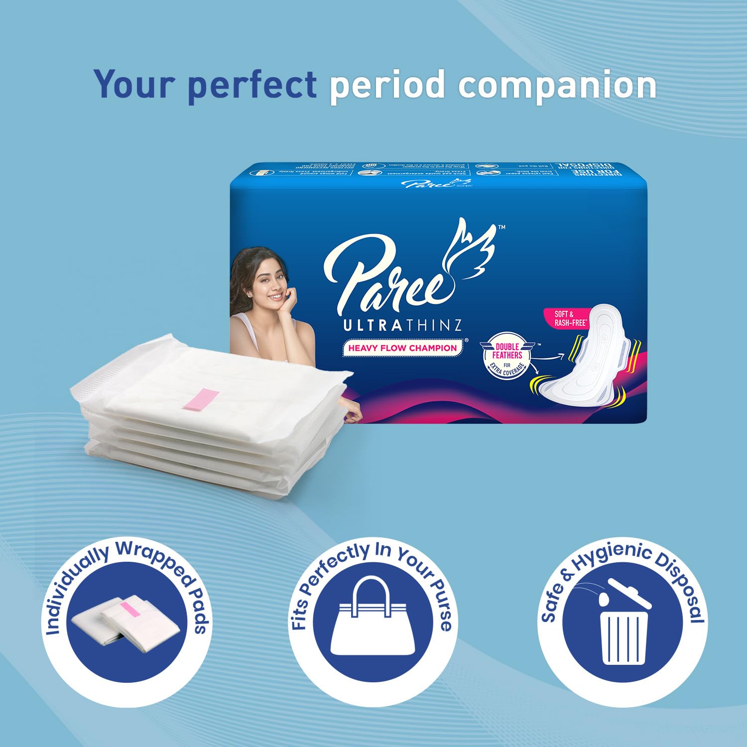 Paree Ultra Thinz Soft & Rash Free Comfort Sanitary Pads for Women With Double Feathers for Quick Absorption (size-XXL 30 Pads)
