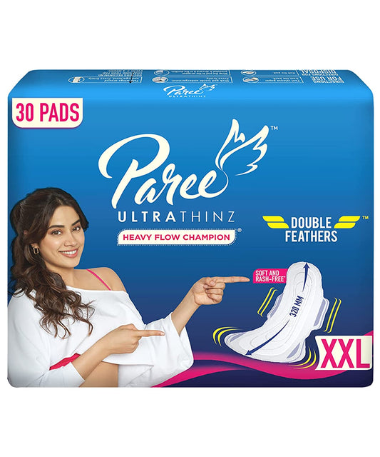 Paree Ultra Thinz Soft & Rash Free Comfort Sanitary Pads for Women With Double Feathers for Quick Absorption (size-XXL 30 Pads)