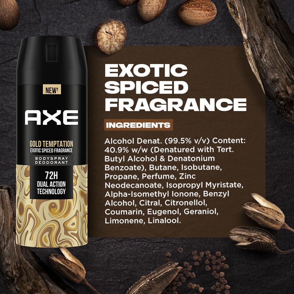 Axe Gold Temptation Long Lasting Deodorant Bodyspray For Men 150 ml  [Product Information & Review]