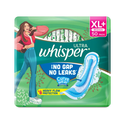 Whisper Ultra Clean Sanitary Pads for Women Suitable for Heavy flow, size ( XL+) - (50 Pads)