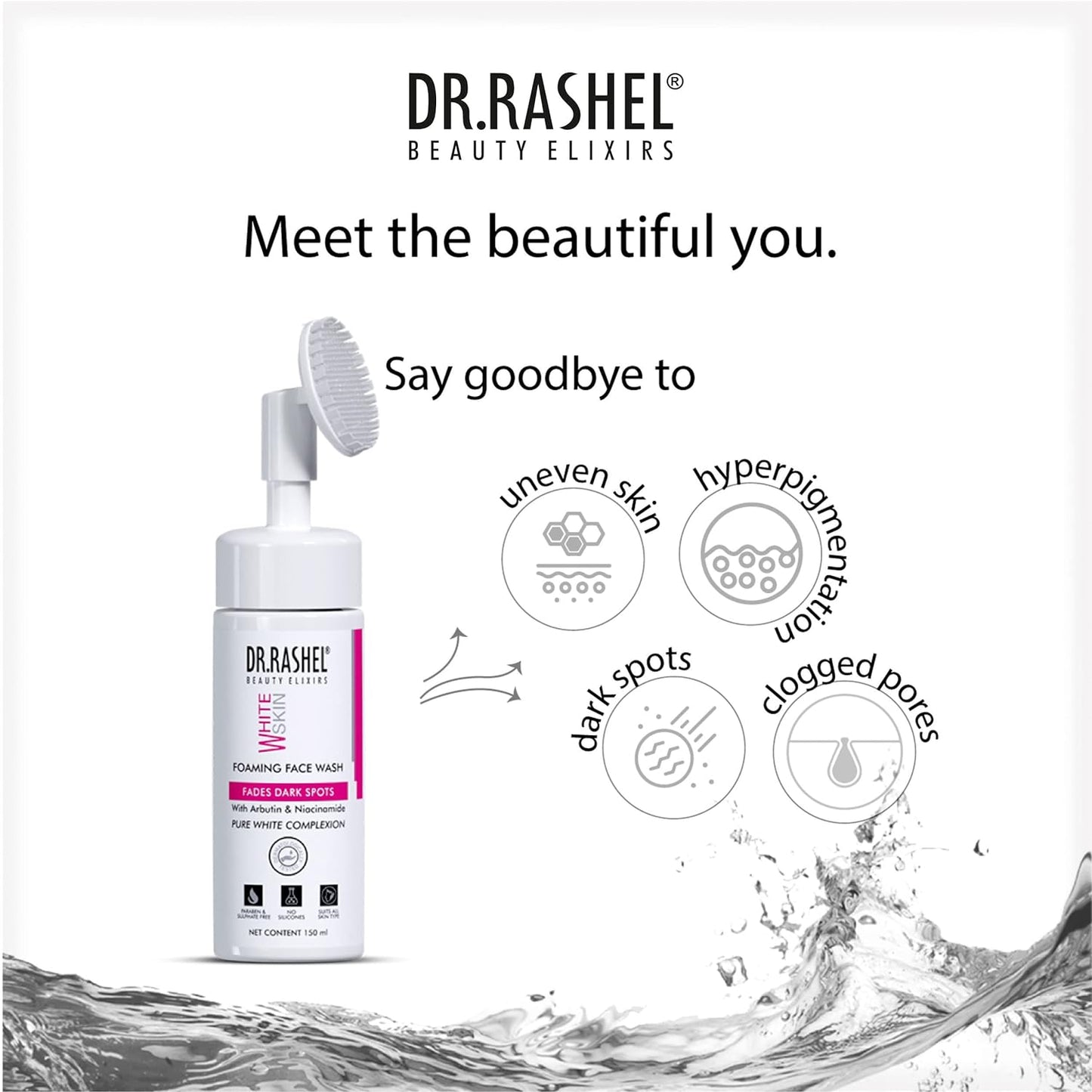 Dr.Rashel White Skin Foaming Face Wash For Fades Dark Spots With With Arbutin & Niacinamide For Pure White Complexion -150ml