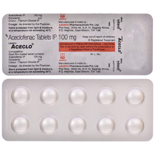 Medicine Name - Aceclo Tablet- 10It contains - Aceclofenac (100Mg) Its packaging is -10 Tablet in a strip