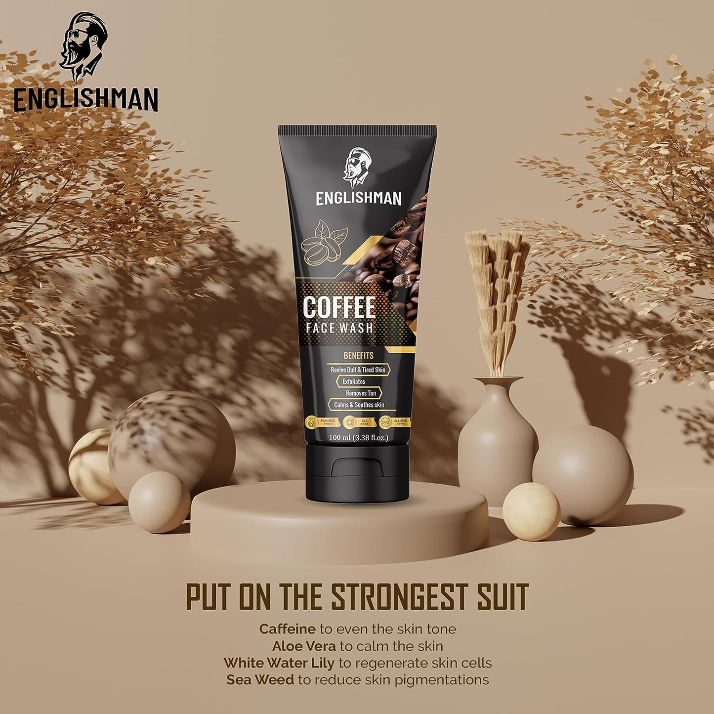 ENGLISHMAN Coffee Face Wash for Men -Revive Dull & Tired Skin, Exfoliates, Removes Tan,Calms & Soothes Skin (All Skin Type) - 100ml