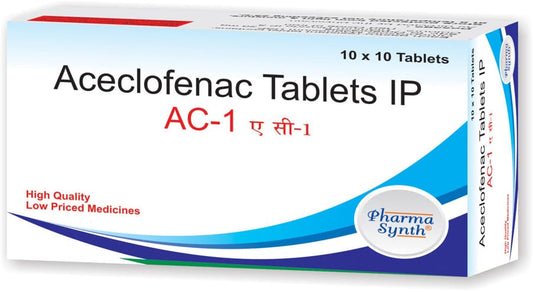 Medicine Name - Ac1 TabletIt contains - Aceclofenac (100Mg) Its packaging is -10 Tablet in a strip