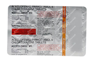 Medicine Name - Acceclowoc Mr 100 Mg/500 Mg/250 Mg TabletIt contains - Aceclofenac (100Mg) + Paracetamol (500Mg) + Chlorzoxazone (250Mg) Its packaging is -10 Tablet in a strip