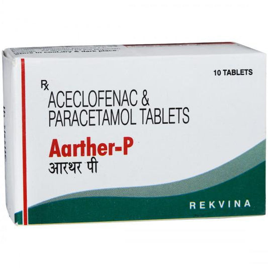 Medicine Name - Aarther P 100 Mg/500 Mg Tablet- 10It contains - Aceclofenac (100Mg) + Paracetamol (500Mg) Its packaging is -10 Tablet in a strip
