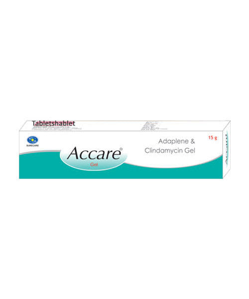 Medicine Name - Accare Gel- 15gmIt contains - Adapalene (0.1% w/w) + Clindamycin (1% w/w) Its packaging is -15gm Gel in a tube