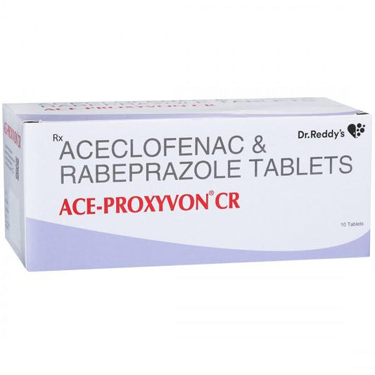 Medicine Name - Ace-Proxyvon Cr Tablet- 10It contains - Aceclofenac (200Mg) + Rabeprazole (20Mg) Its packaging is -10 Tablet CR in a strip