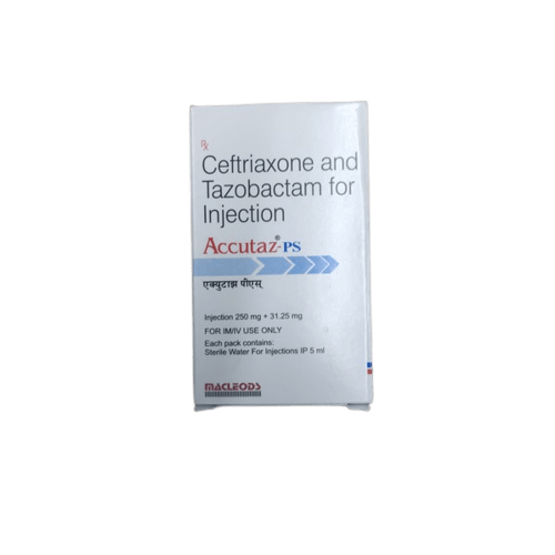 Medicine Name - Accutaz Ps 250Mg/31.25Mg InjectionIt contains - Ceftriaxone (250Mg) + Tazobactum (31.25Mg) Its packaging is -1 Injection in a vial