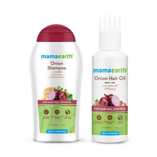 Mamaearth Onion Shampoo -100ml & Mamaearth Onion Hair Oil -50ml for Hair Fall Control & Hair Growth with Onion & Plant Keratin