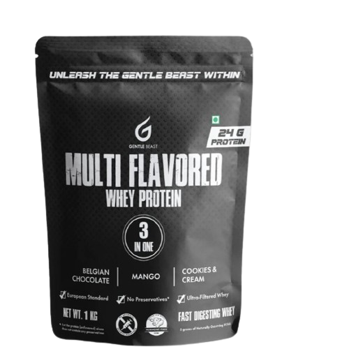 Gentle Beast Multi-Flavored 100% Whey Protein Concentrate with 3-in-1 Flavors - Gluten & Hormone Free Whey - 24g Protein