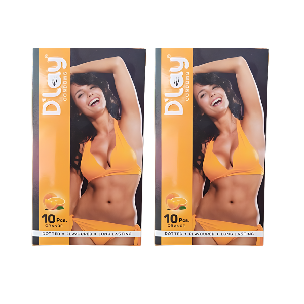 D'lay Dotted Flavored Condoms for Long-Lasting Pleasure Orange - 10pcs Each Combo Pack
