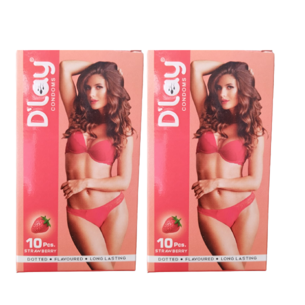 D'lay Dotted Flavored Condoms for Long-Lasting Pleasure Strawberry - 10pcs Each Combo Pack
