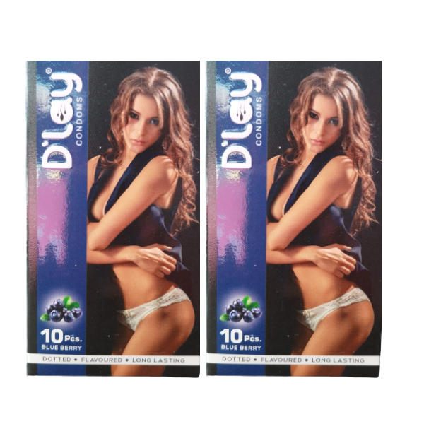 D'lay Dotted Flavored Condoms for Long-Lasting Pleasure Blue Berry - 10pcs Combo Pack