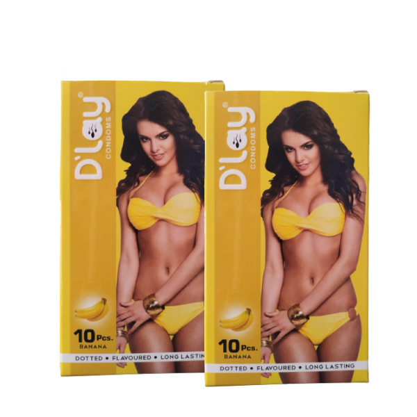 D'lay Dotted Flavored Condoms for Long-Lasting Pleasure Blue Berry & Banana - 10pcs Combo Pack
