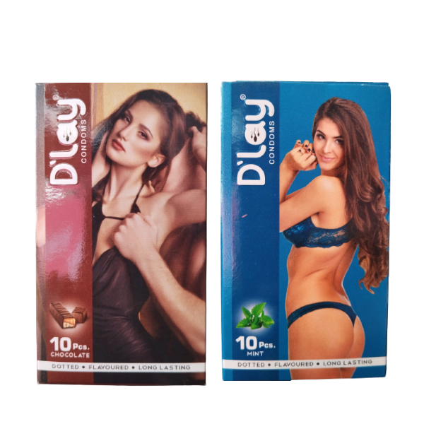 D'lay Dotted Flavored Condoms for Long-Lasting Pleasure Chocolate & Mint - 10 pcs Each