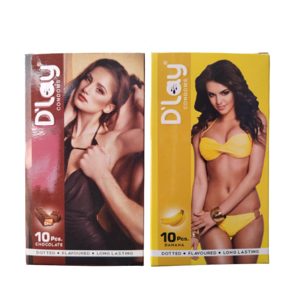 D'lay Dotted Flavored Condoms for Long-Lasting Pleasure Chocolate & Banana- 10 pcs Each